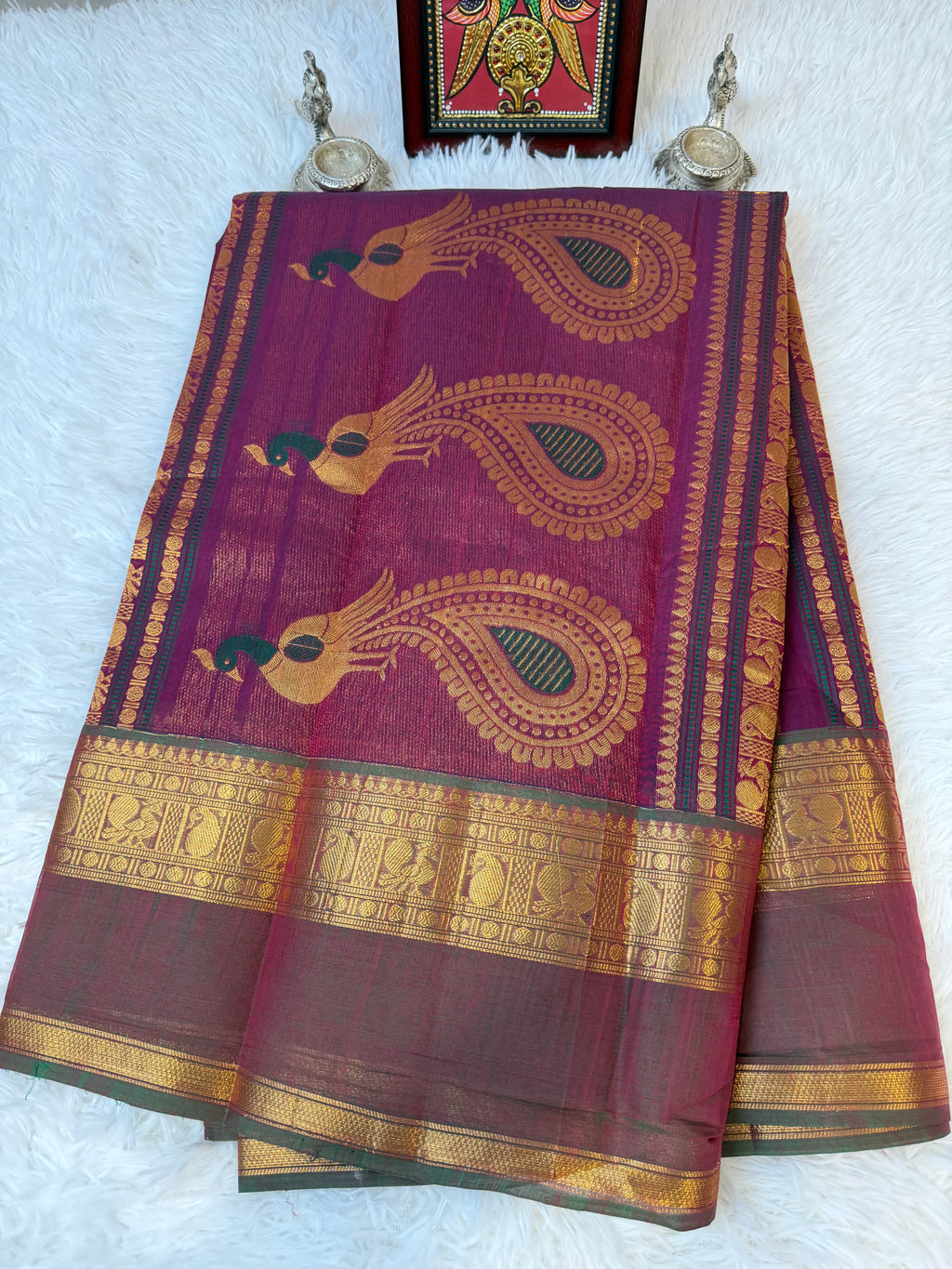 100 Counts Rich Pallu Kanchi Cotton Saree in Wine Purple