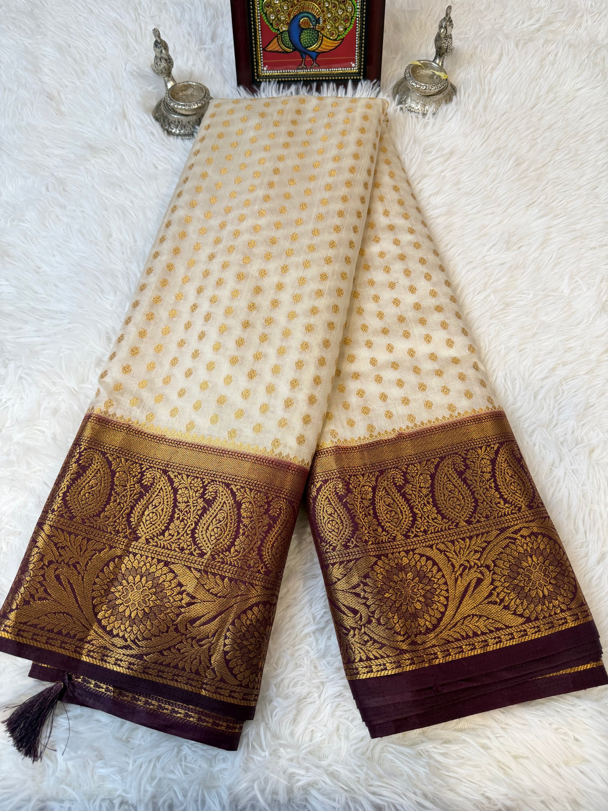 Beige Fancy Saree With Gold Zari & Rich Pallu