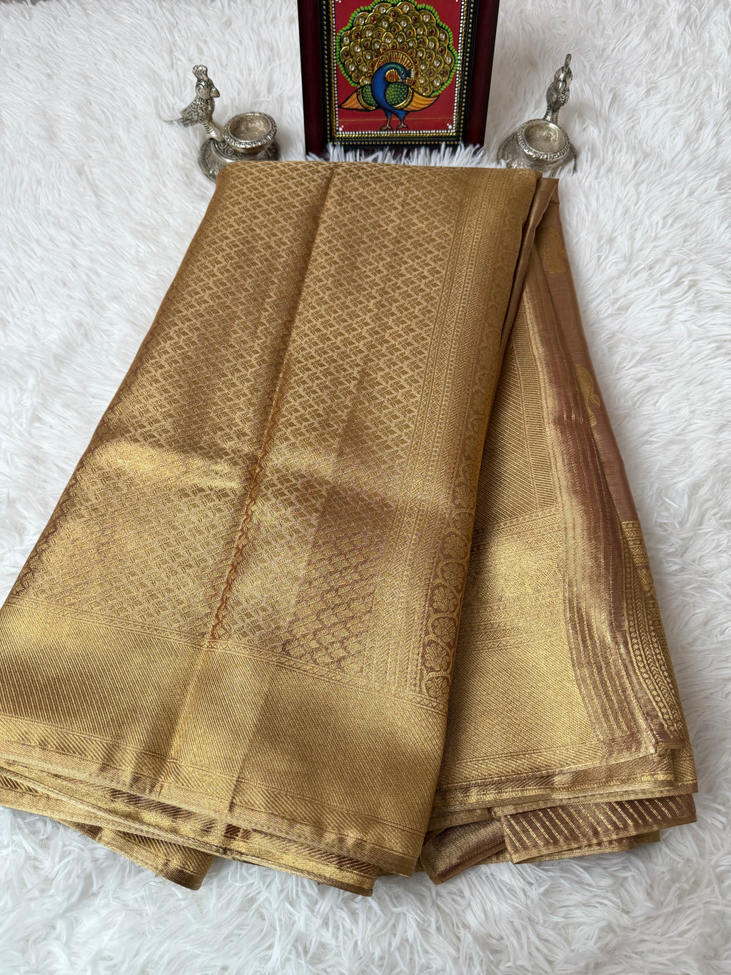 Gold Tissue Saree with Full Zari & Elephant Butta Design