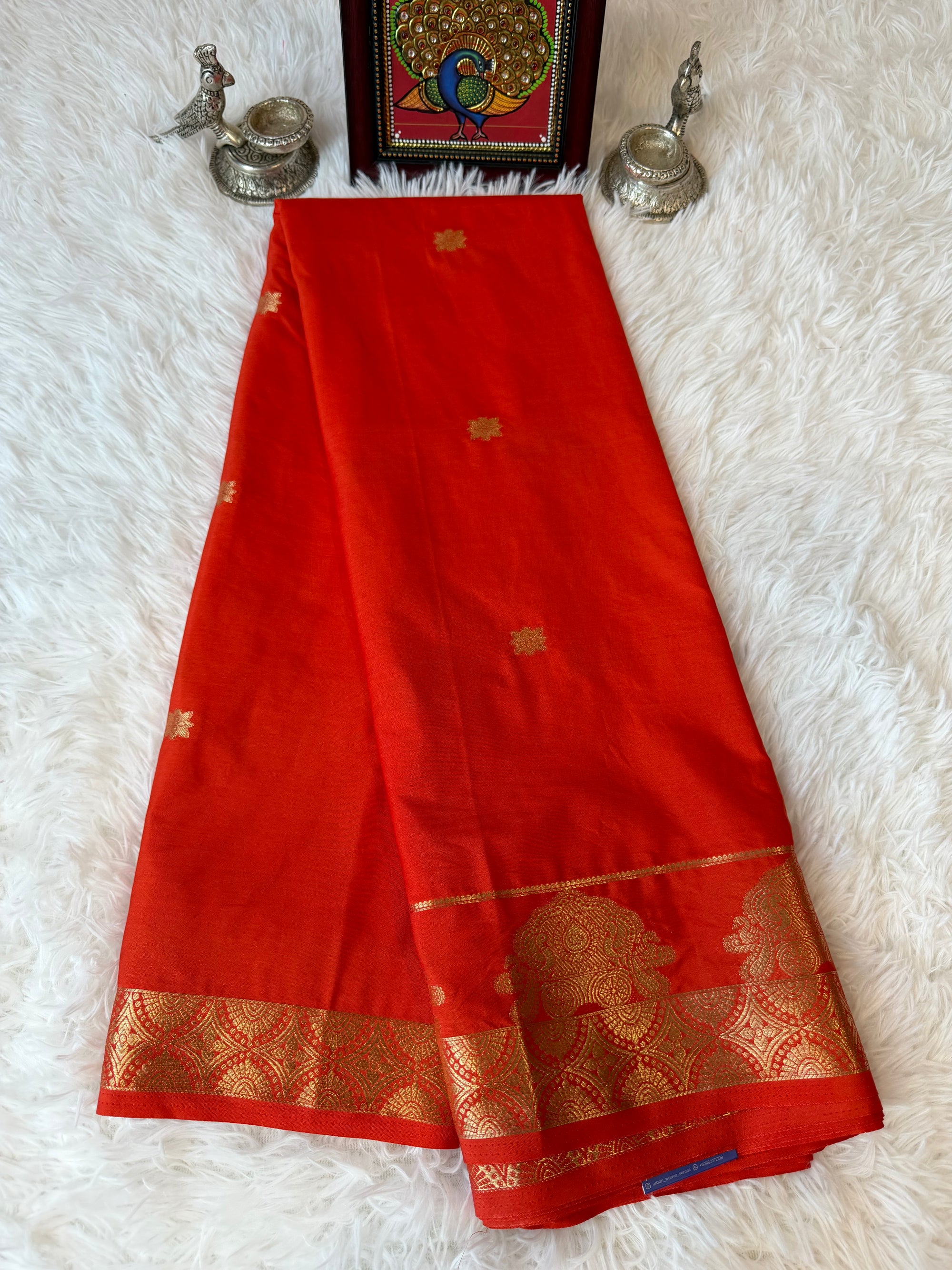 Crimson Red Fancy Saree With Gold Zari & Small Flower Butta Design