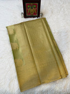 Lime Green Tissue Saree with Gold Zari & Elephant Butta Design