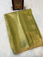 Lime Green Tissue Saree with Gold Zari & Elephant Butta Design