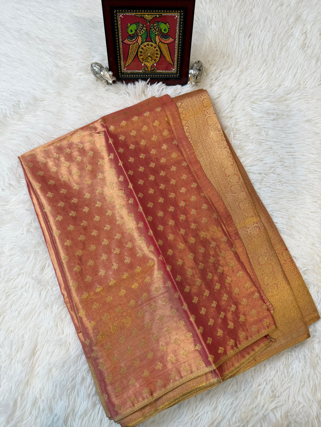 Rose Pink Tissue Saree with Gold Zari & Elephant Butta Design