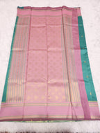 Light Green Soft Silk Saree with Copper Zari & Light Pink Pallu Design