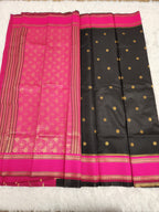 Black Soft Silk Saree with Copper Zari & Pink Pallu Design