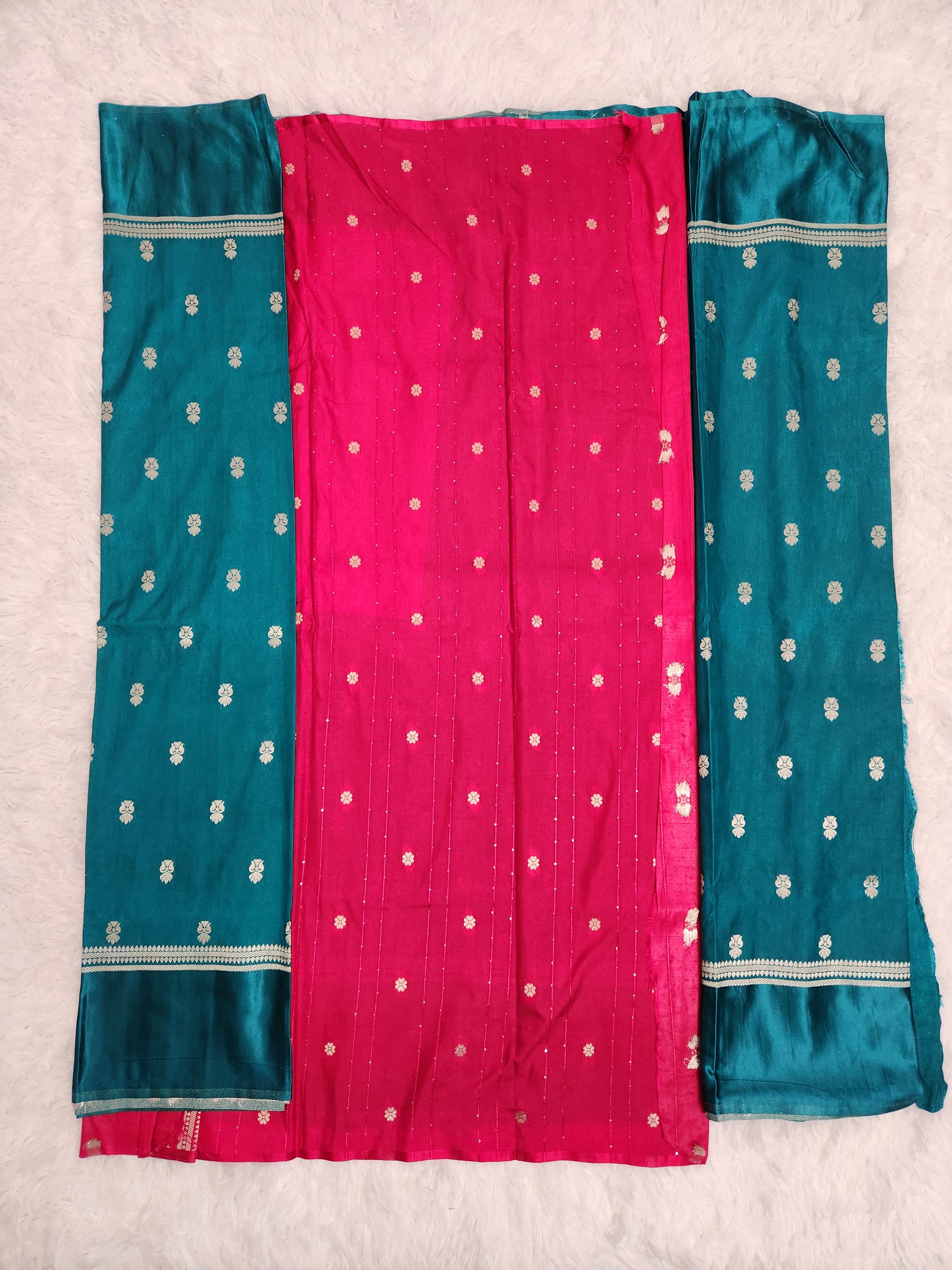 Red Soft Silk Saree with Copper Zari & Small Butta Design