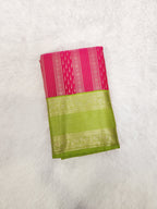 Raani Pink Semi Kaanchi Saree with Copper Zari & Parrot Green Pallu Design