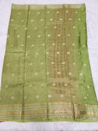 Apple Green Fancy Saree With Copper Zari & Apple Green Pallu Design - Urban Weave Sarees