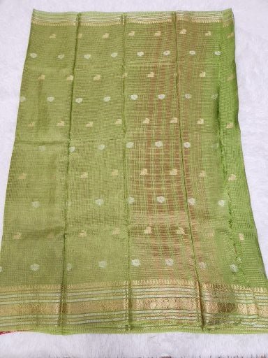 Apple Green Fancy Saree With Copper Zari & Apple Green Pallu Design - Urban Weave Sarees