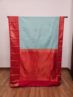 Baby Blue Semi Kanchi Saree with Copper Zari & Dark Pink Pallu - Urban Weave Sarees