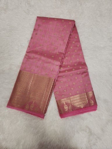 Baby Pink Fancy Saree With Copper Zari & Baby Pink Pallu - Urban Weave Sarees