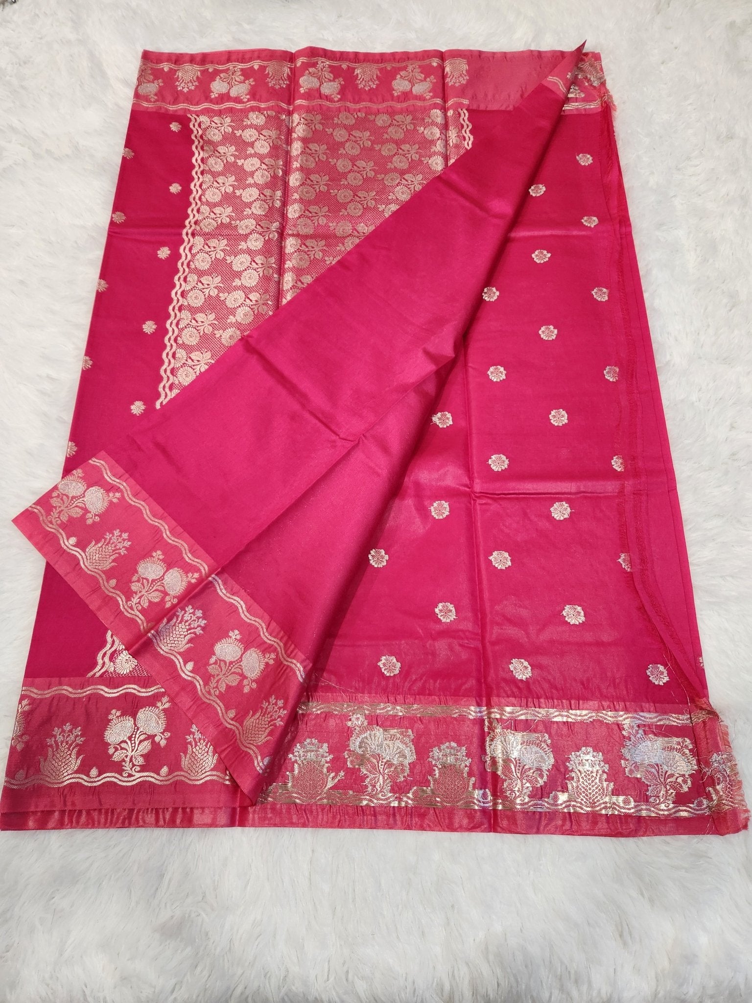 Barbie Soft Silk Saree with Silver Zari & Small Butta Design - Urban Weave Sarees