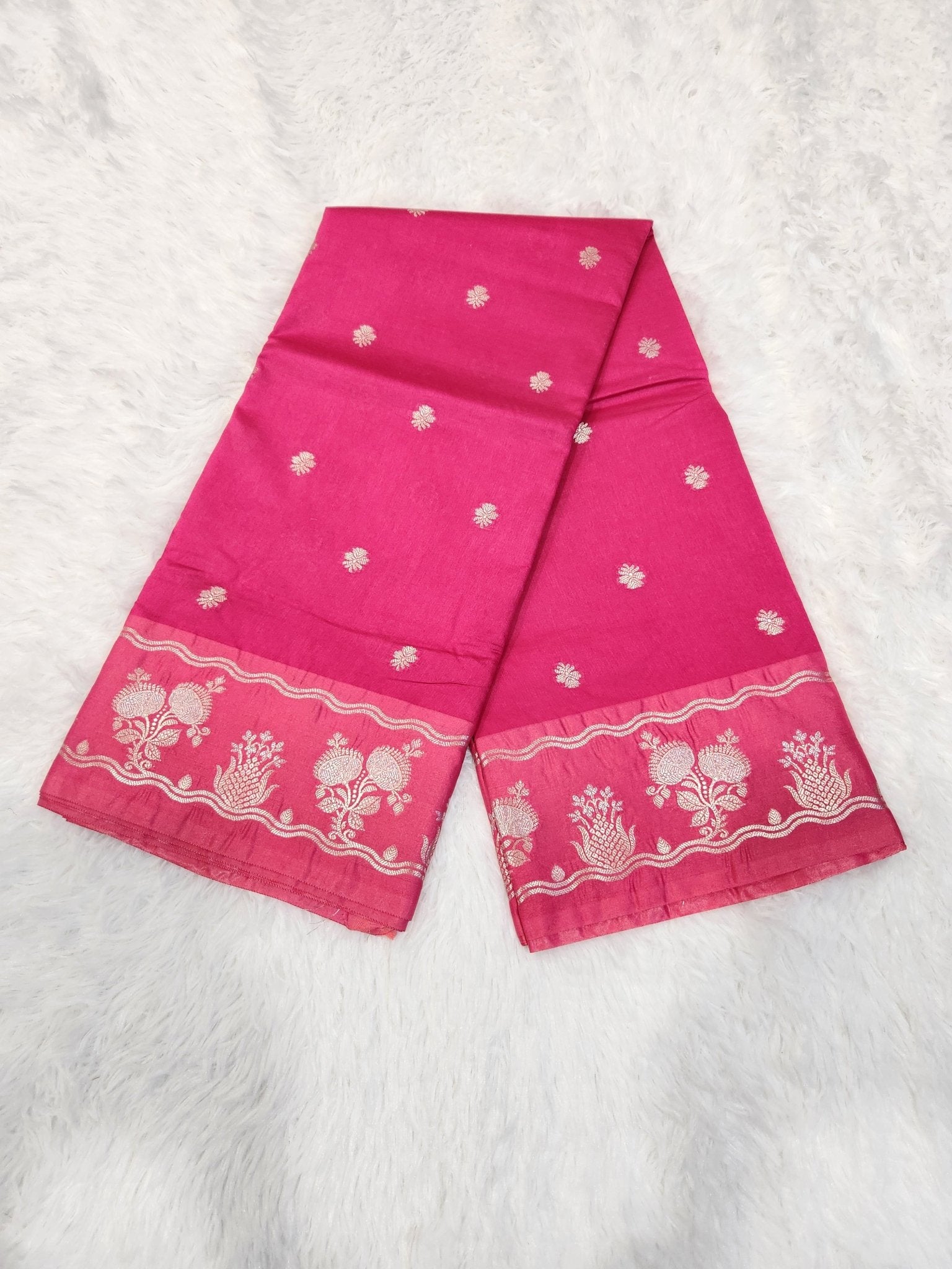 Barbie Soft Silk Saree with Silver Zari & Small Butta Design - Urban Weave Sarees