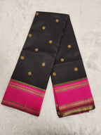 Black Soft Silk Saree with Copper Zari & Pink Pallu Design - Urban Weave Sarees
