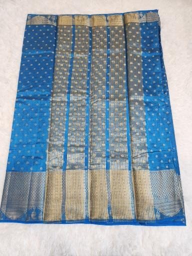 Blue Fancy Saree With Copper Zari & Blue Pallu - Urban Weave Sarees