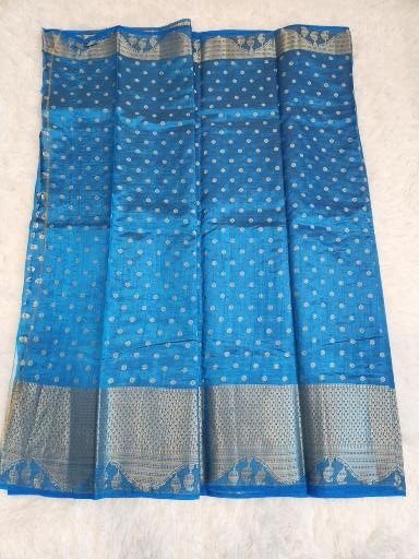 Blue Fancy Saree With Copper Zari & Blue Pallu - Urban Weave Sarees