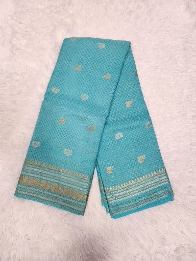 Blue Fancy Saree With Copper Zari & Dark Purple Pallu Design - Urban Weave Sarees