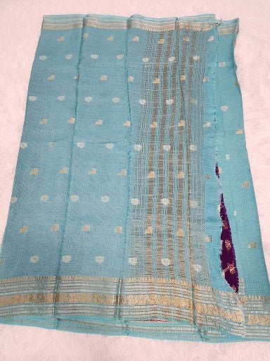 Blue Fancy Saree With Copper Zari & Dark Purple Pallu Design - Urban Weave Sarees