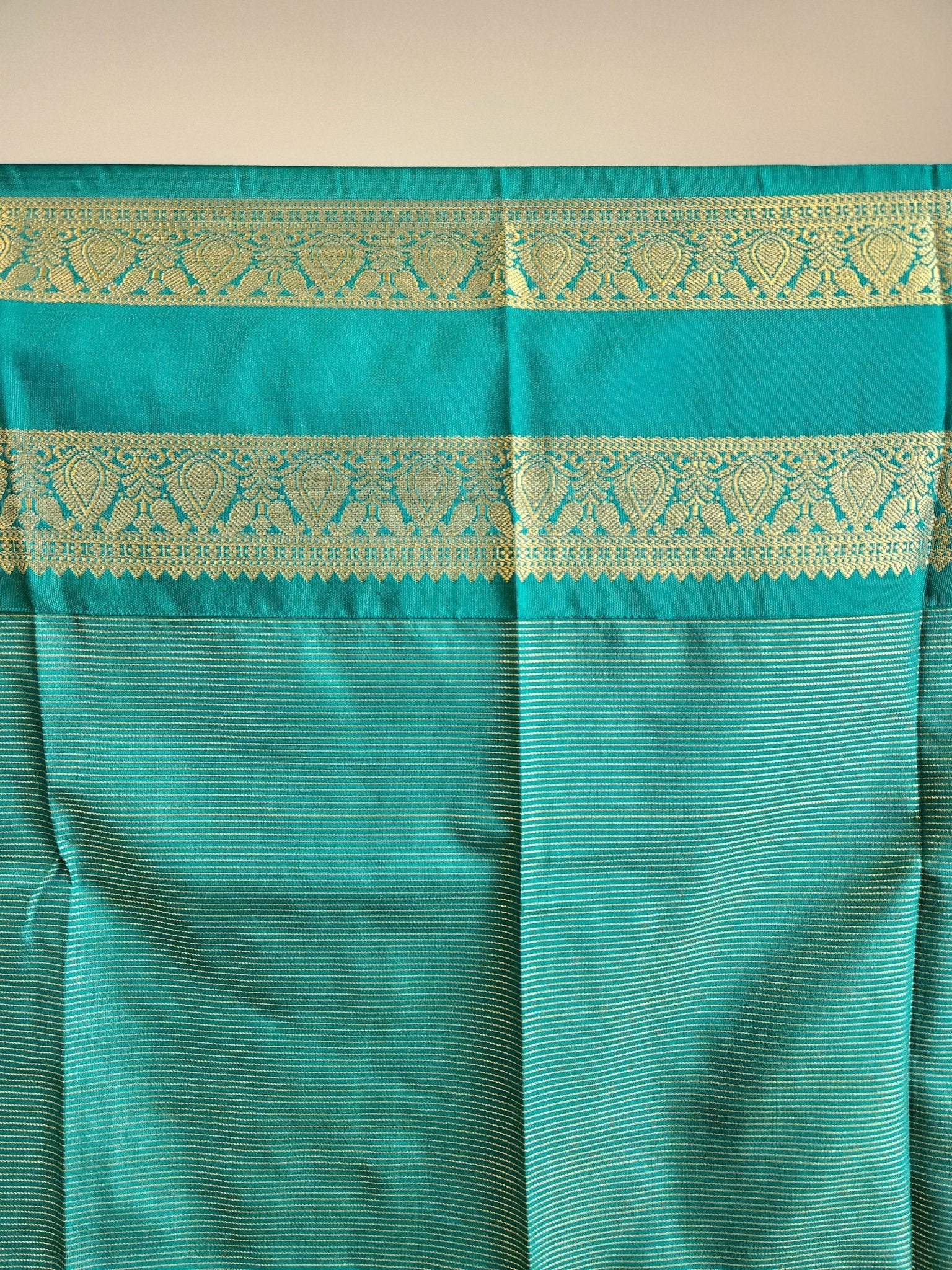 Blue Semi Kanchi Saree with Gold Zari & Vairoosi Design - Urban Weave Sarees