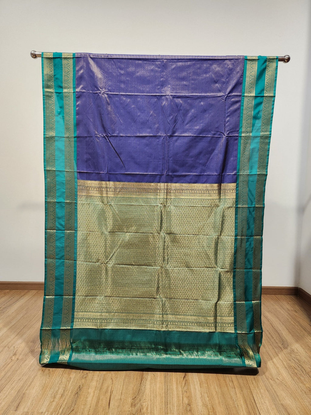 Blue Semi Kanchi Saree with Gold Zari & Vairoosi Design - Urban Weave Sarees