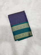 Blue Semi Kanchi Saree with Gold Zari & Vairoosi Design - Urban Weave Sarees