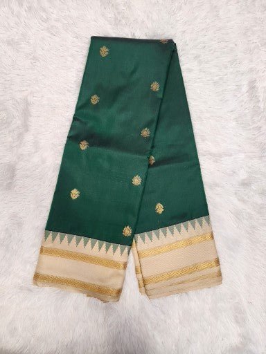 Bottle Green Semi Kaanchi Saree with Copper Zari & Small Butta Design - Urban Weave Sarees