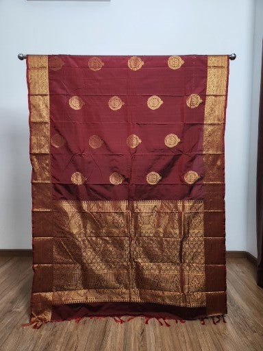 Brown Semi Kanchi Saree with Copper Zari & Brown Pallu Design - Urban Weave Sarees