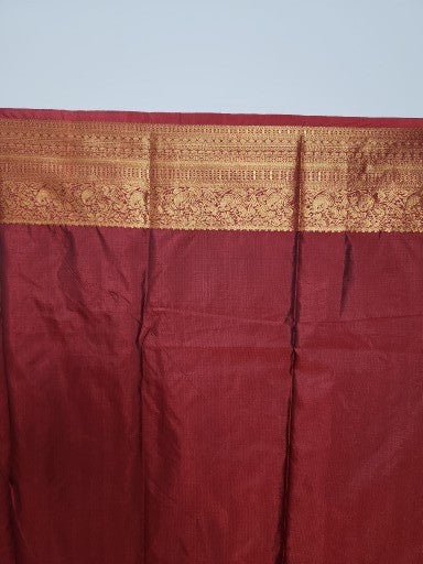 Brown Semi Kanchi Saree with Copper Zari & Brown Pallu Design - Urban Weave Sarees