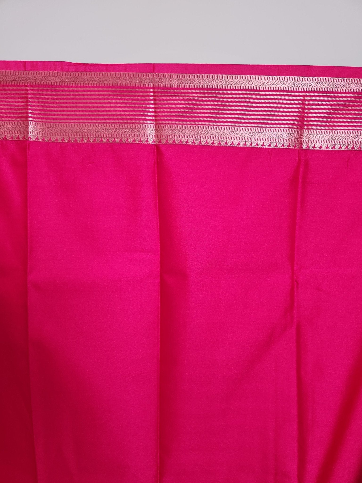 Buttermilk Yellow Semi Kanchi Saree with Silver Zari & Hot Pink Pallu - Urban Weave Sarees