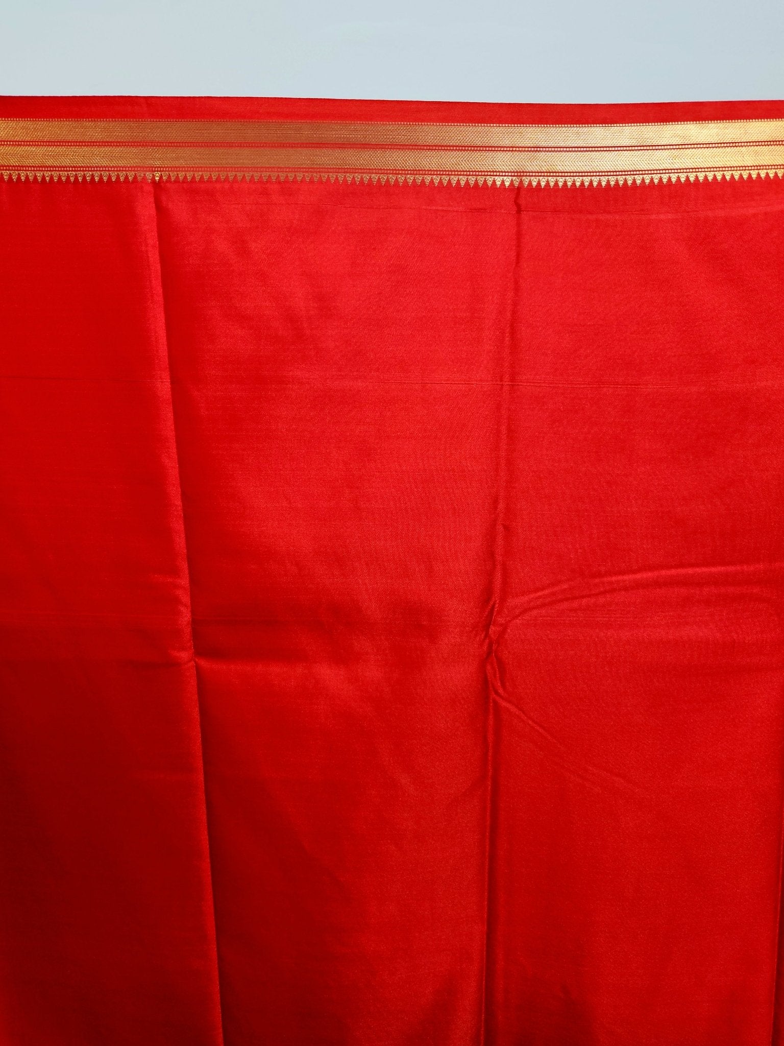Chili Red Semi Kanchi Saree with Gold Zari & Red Pallu - Urban Weave Sarees