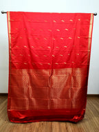 Chili Red Semi Kanchi Saree with Gold Zari & Red Pallu - Urban Weave Sarees