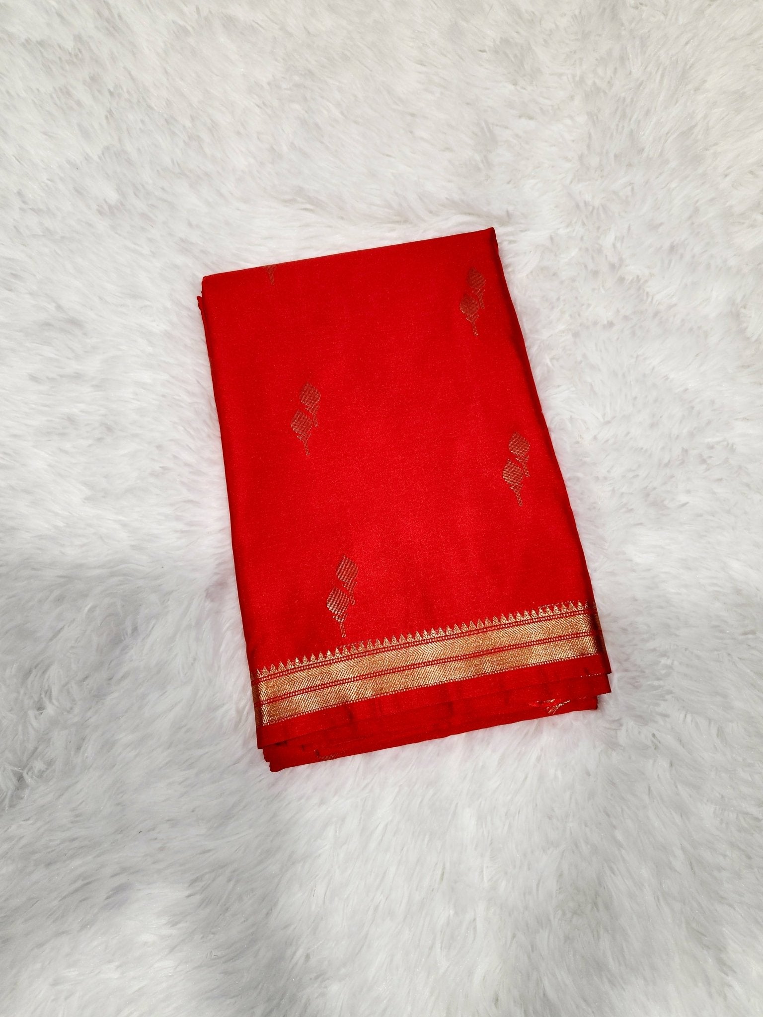 Chili Red Semi Kanchi Saree with Gold Zari & Red Pallu - Urban Weave Sarees