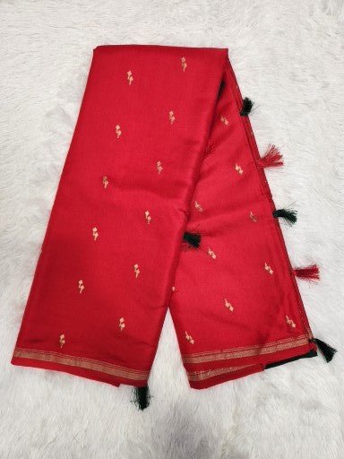 Classic Red Soft Silk Saree with Copper Zari & Red Small Vel Butta Design - Urban Weave Sarees