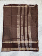Coffee Brown Fancy Saree With Silver Zari & Small Checks Design - Urban Weave Sarees
