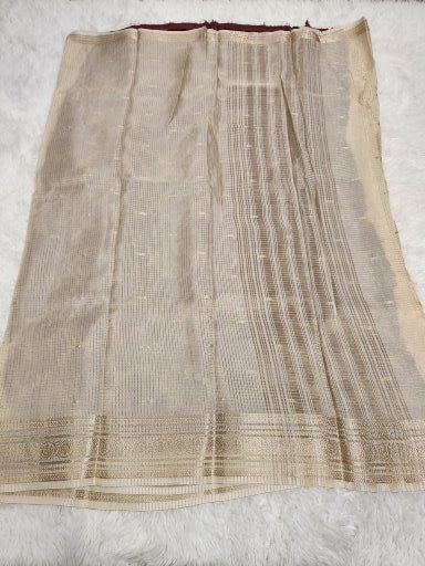 Cream Fancy Saree With Copper Zari & Cream Pallu Design - Urban Weave Sarees