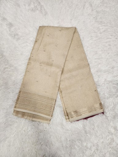 Cream Fancy Saree With Copper Zari & Cream Pallu Design - Urban Weave Sarees