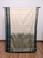 Cream Semi Kanchi Saree with Gold Zari & Teal Pallu - Urban Weave Sarees