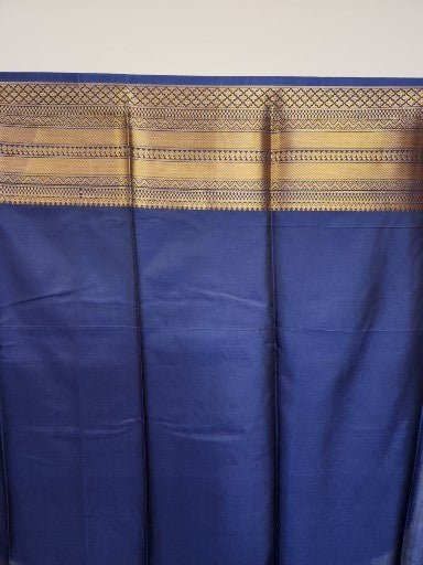 Dark Blue Semi Kanchi Saree with Copper Zari & Small Butta Design - Urban Weave Sarees