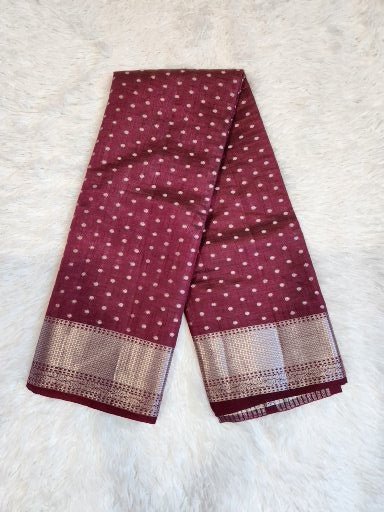 Dark Brown Fancy Saree With Copper Zari & Dark Brown Pallu Design - Urban Weave Sarees