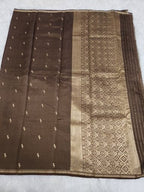 Dark Brown Soft Slik Saree With Copper Zari & Small Vel Butta Design - Urban Weave Sarees