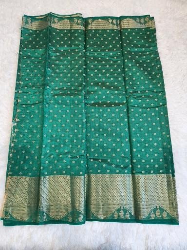 Dark Green Fancy Saree With Copper Zari & Dark Green Pallu - Urban Weave Sarees