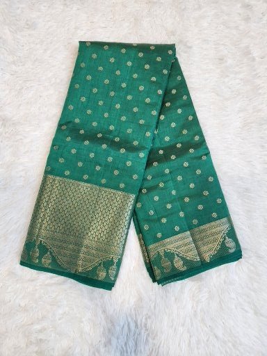 Dark Green Fancy Saree With Copper Zari & Dark Green Pallu - Urban Weave Sarees
