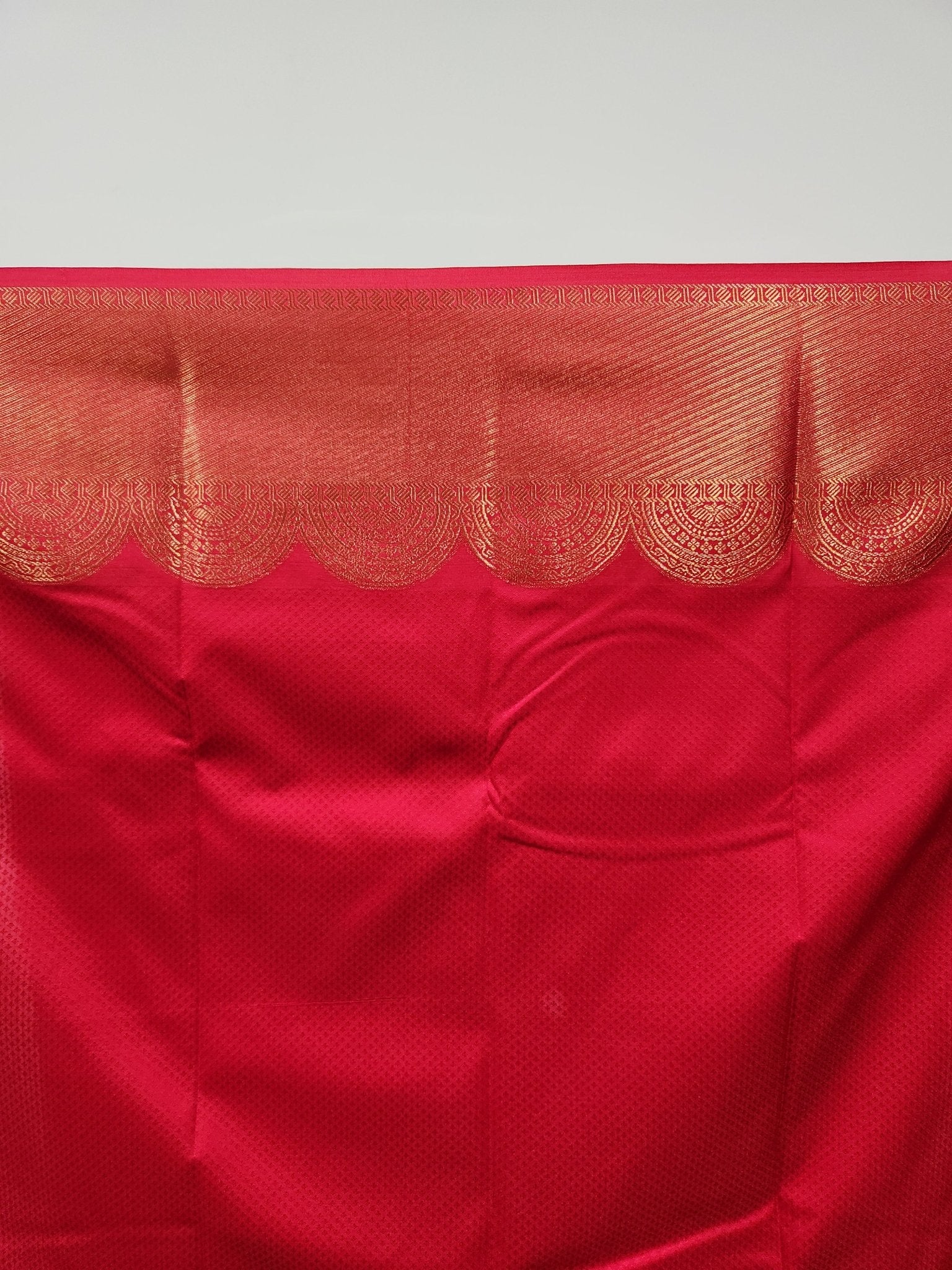 Dark Green Semi Kanchi Saree with Copper Zari & Red Pallu - Urban Weave Sarees