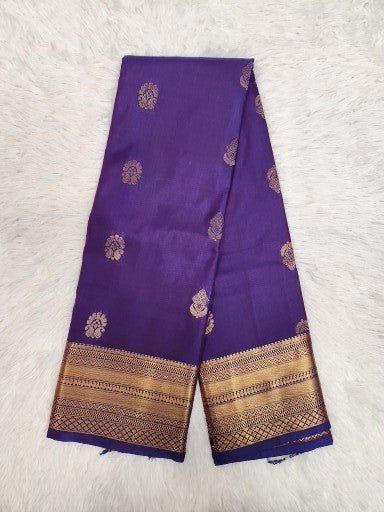 Dark Purple Semi Kaanchi Saree with Copper Zari & Small Butta Design - Urban Weave Sarees