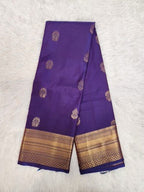 Dark Purple Semi Kaanchi Saree with Copper Zari & Small Butta Design - Urban Weave Sarees