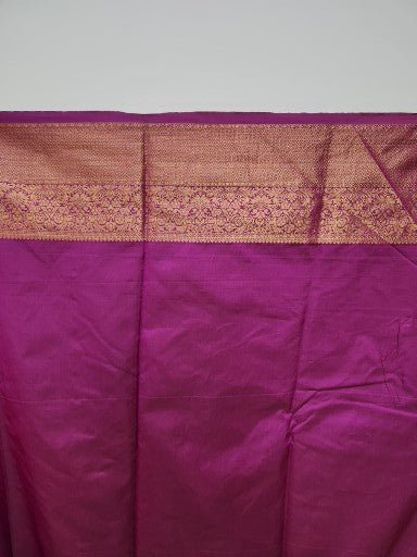 Dark Purple Semi Kaanchi Saree with Copper Zari & Small Butta Design - Urban Weave Sarees