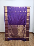 Dark Purple Semi Kaanchi Saree with Copper Zari & Small Butta Design - Urban Weave Sarees