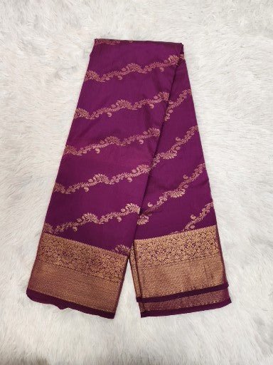 Dark Purple Semi Kaanchi Saree with Copper Zari & Small Butta Design - Urban Weave Sarees