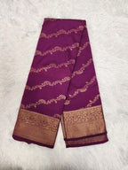 Dark Purple Semi Kaanchi Saree with Copper Zari & Small Butta Design - Urban Weave Sarees