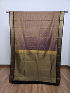 Dual Tone Grey Purple Semi Kanchi Saree with Gold Zari & Jet Black Pallu - Urban Weave Sarees